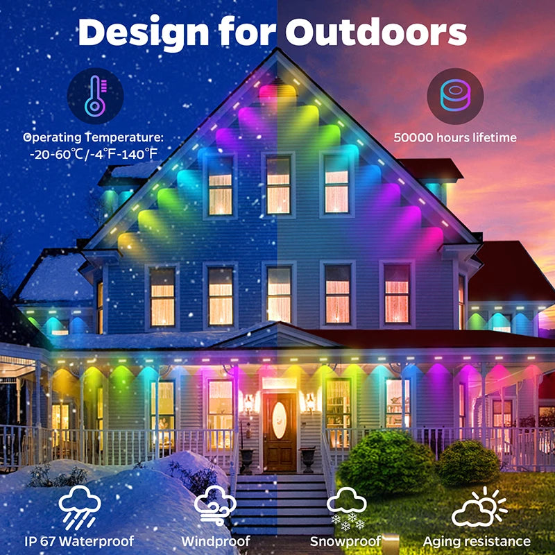 Permanent Outdoor RGB Eave Lights – 50FT or 100FT