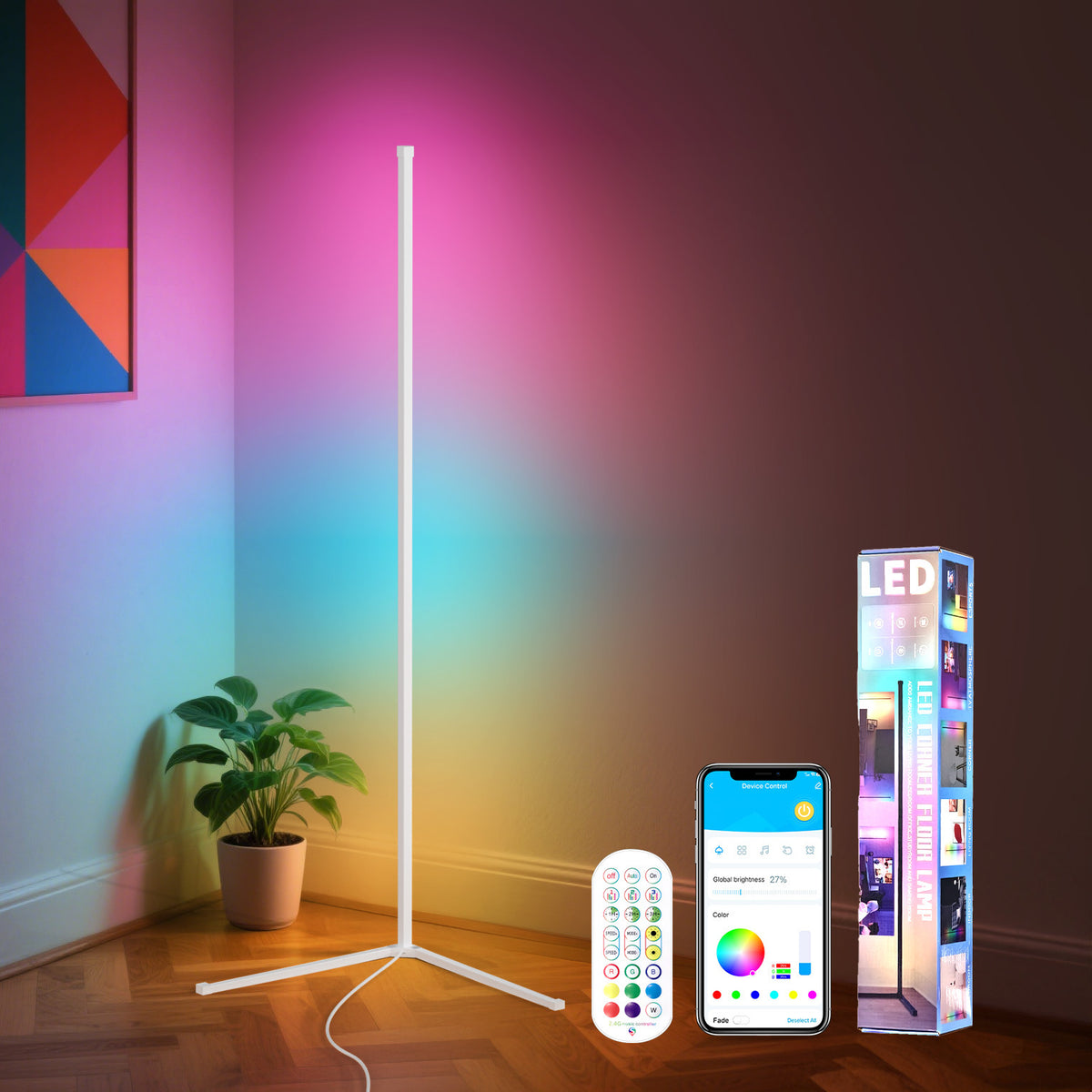 RGBIC Corner Floor Lamp with Bluetooth & Voice Control